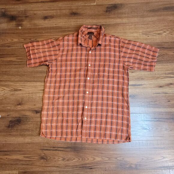 Born Men Large Shirt Vibrant Plaid Button Front Short Sleeve Shirt Casual‎ - Picture 3 of 10